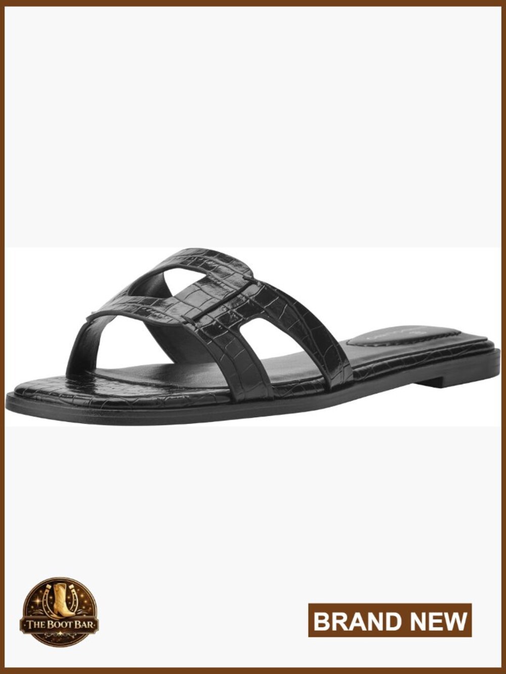 Square Toe Flat Sandals with Faux Leather and Slip-On Style
